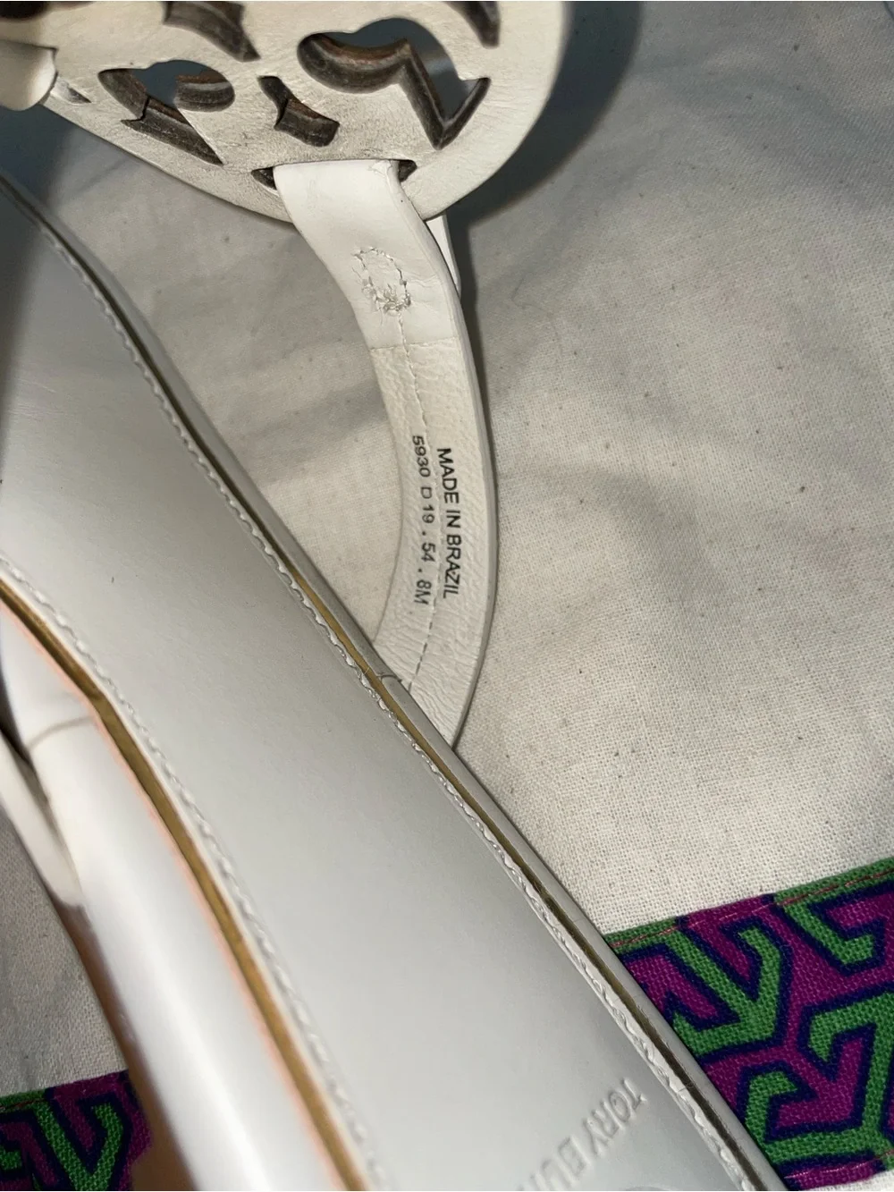 Tory Burch White Leather Gold Logo Thong Sandals